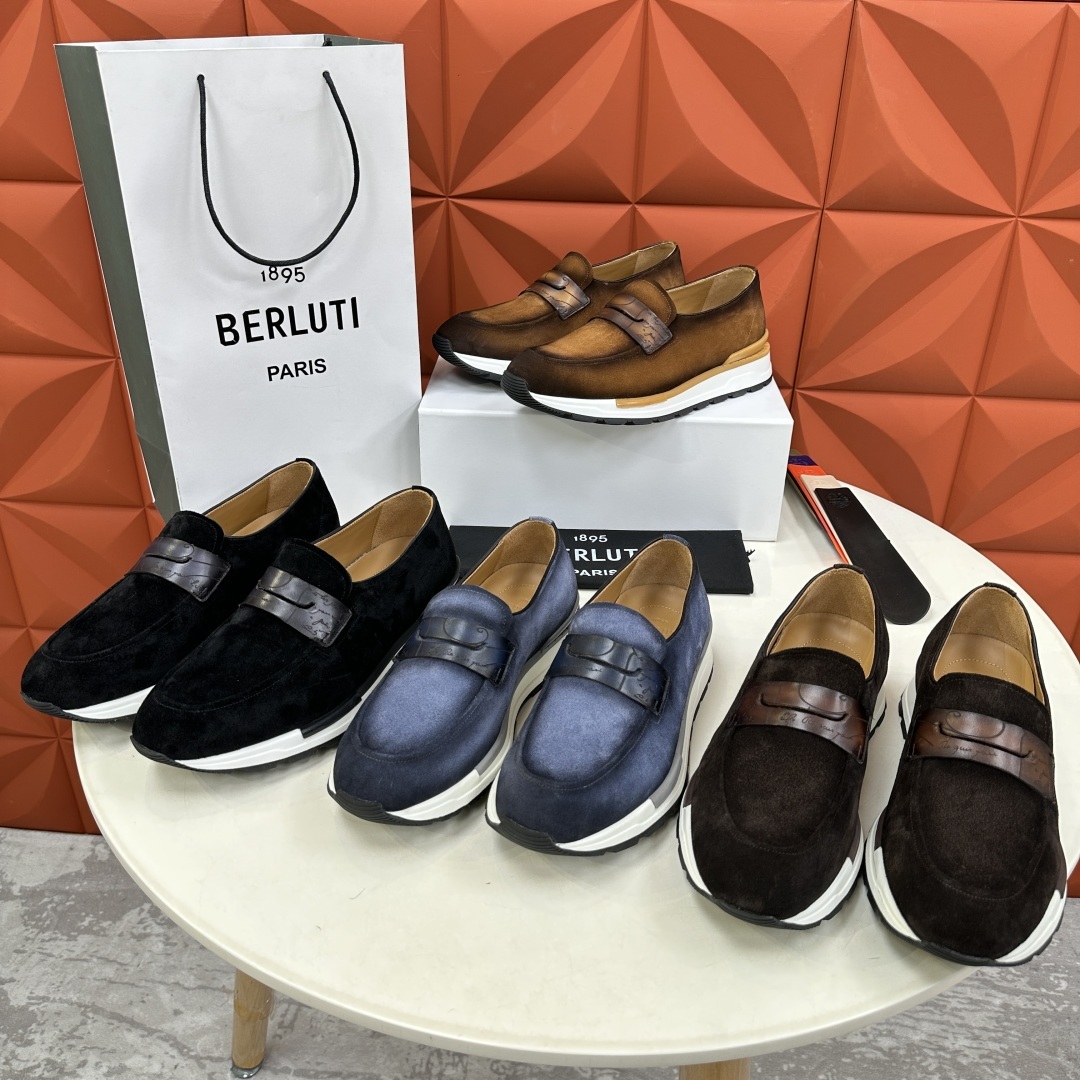 💋💍Berlut* 布鲁提 升级版第四代私模大底 Fast Track皮革乐福运动鞋 官方 16700