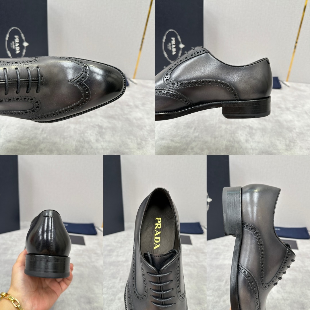 💋💍P家新品 Prad* 普-拉-达 男士正装🤵布洛克皮鞋   鞋面采用进口小牛皮皮胚手工擦色打造，皮质