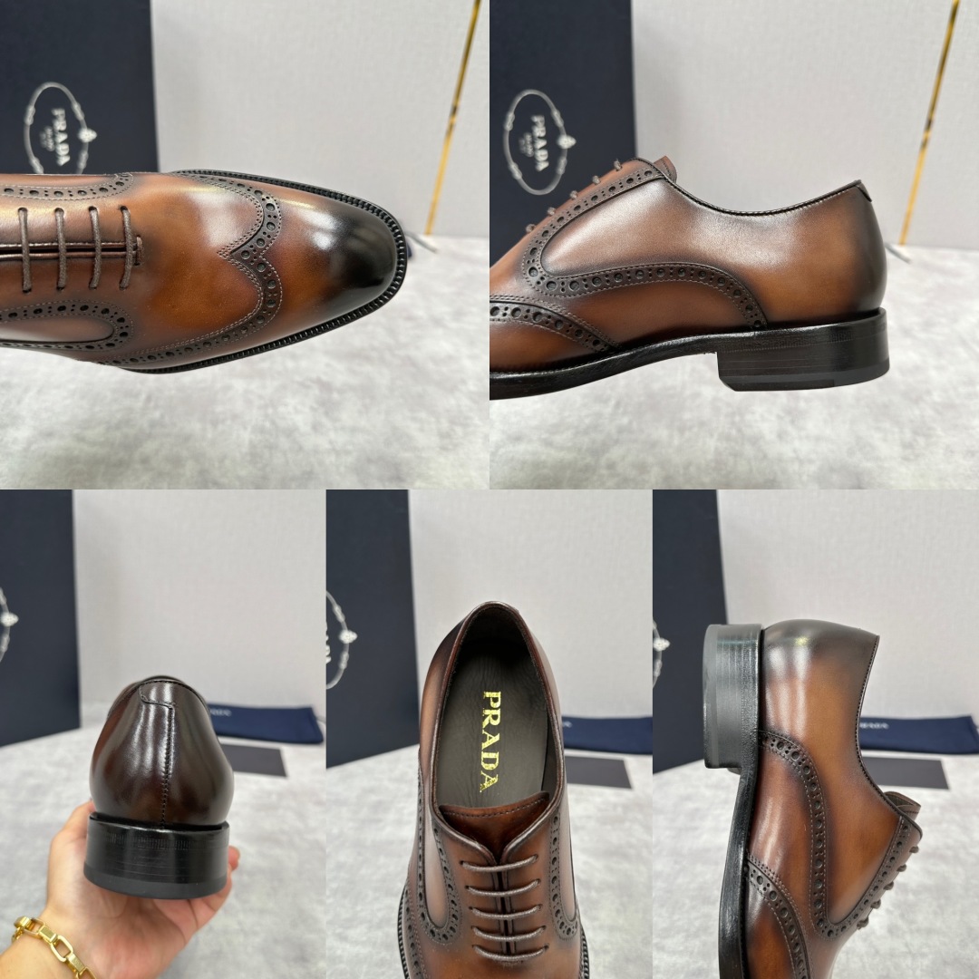 💋💍P家新品 Prad* 普-拉-达 男士正装🤵布洛克皮鞋   鞋面采用进口小牛皮皮胚手工擦色打造，皮质