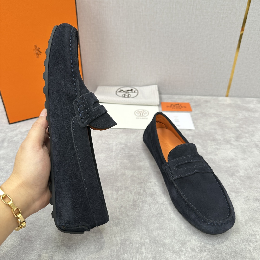 💋💍H家  爱马-仕 Herme*新品乐福鞋  一脚蹬豆豆鞋  此次选用进口荔枝纹/翻毛皮/平纹小牛皮制