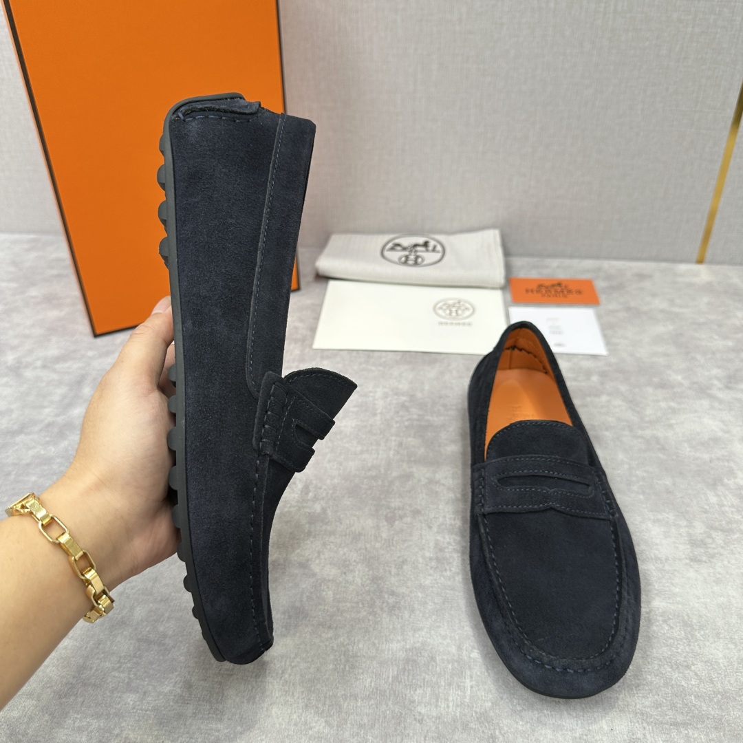 💋💍H家  爱马-仕 Herme*新品乐福鞋  一脚蹬豆豆鞋  此次选用进口荔枝纹/翻毛皮/平纹小牛皮制