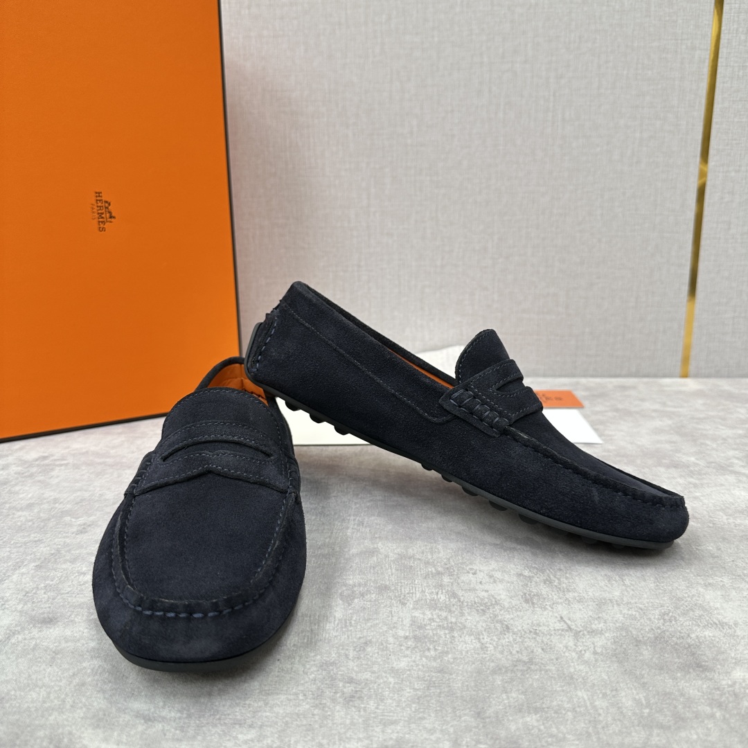💋💍H家  爱马-仕 Herme*新品乐福鞋  一脚蹬豆豆鞋  此次选用进口荔枝纹/翻毛皮/平纹小牛皮制