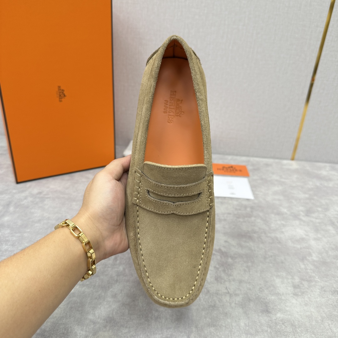 💋💍H家  爱马-仕 Herme*新品乐福鞋  一脚蹬豆豆鞋  此次选用进口荔枝纹/翻毛皮/平纹小牛皮制