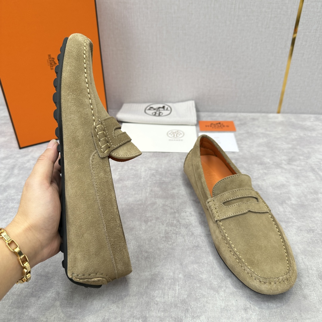 💋💍H家  爱马-仕 Herme*新品乐福鞋  一脚蹬豆豆鞋  此次选用进口荔枝纹/翻毛皮/平纹小牛皮制
