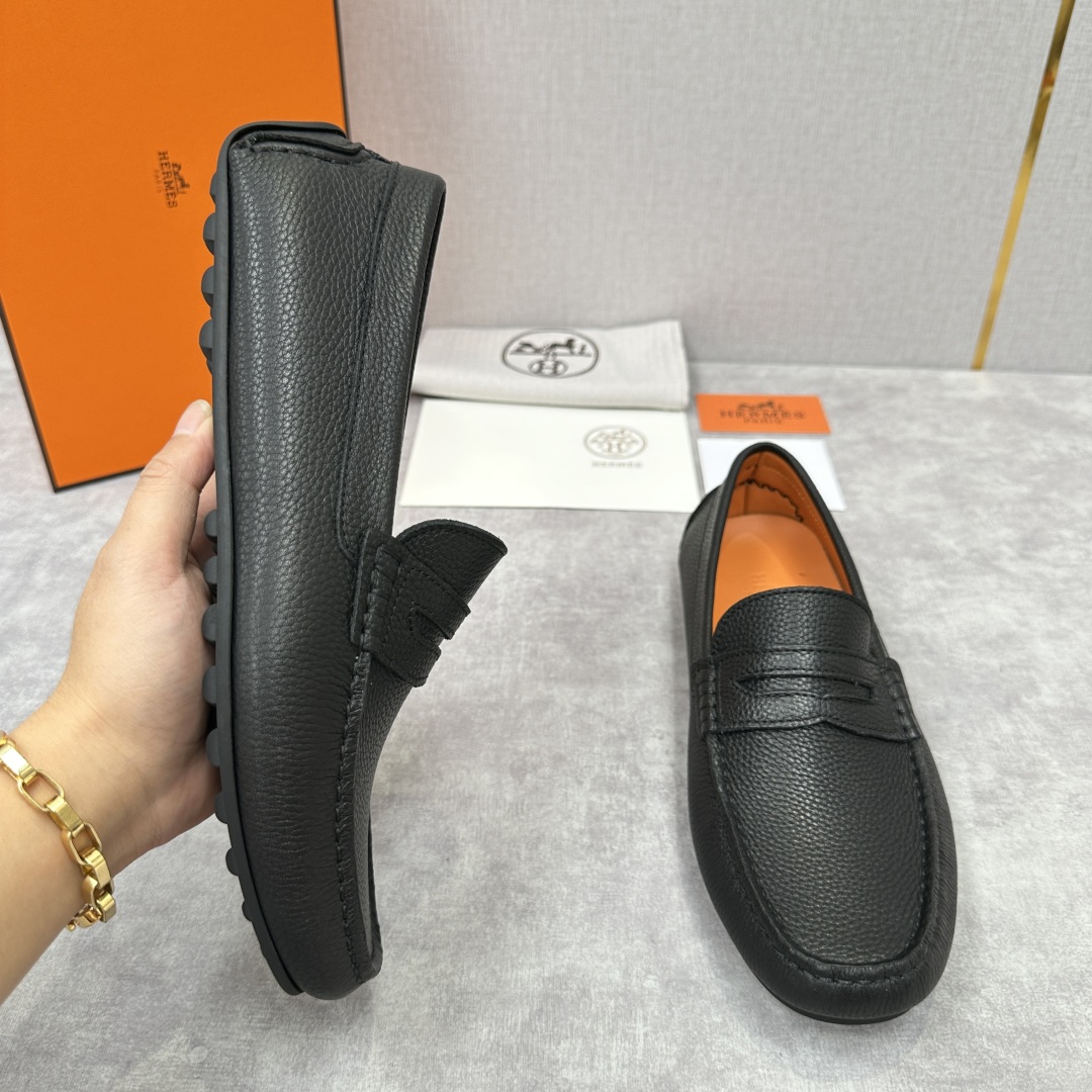💋💍H家  爱马-仕 Herme*新品乐福鞋  一脚蹬豆豆鞋  此次选用进口荔枝纹/翻毛皮/平纹小牛皮制