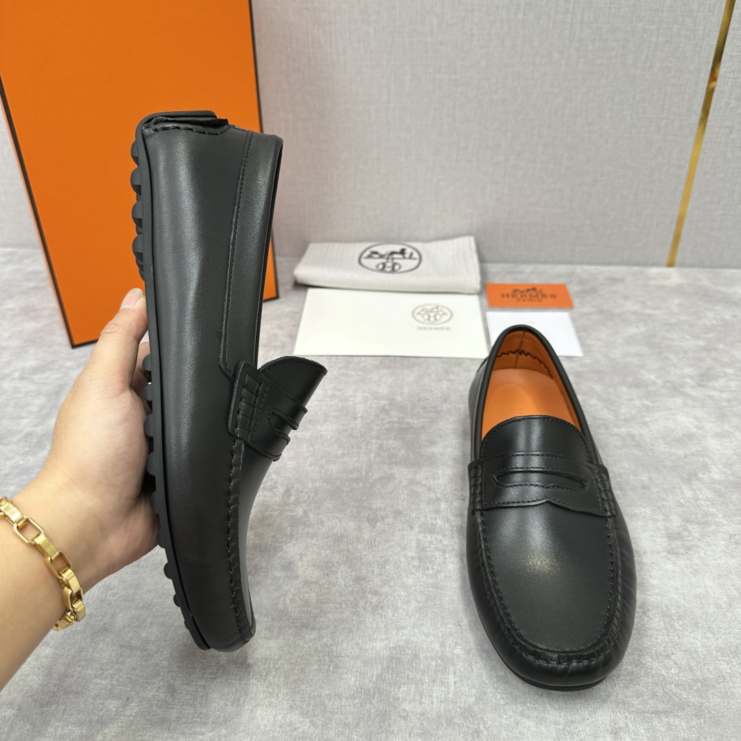 💋💍H家  爱马-仕 Herme*新品乐福鞋  一脚蹬豆豆鞋  此次选用进口荔枝纹/翻毛皮/平纹小牛皮制