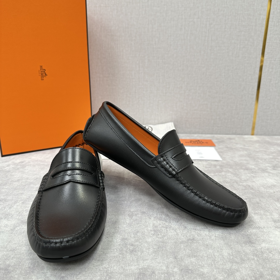 💋💍H家  爱马-仕 Herme*新品乐福鞋  一脚蹬豆豆鞋  此次选用进口荔枝纹/翻毛皮/平纹小牛皮制