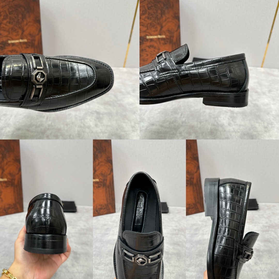 💋💍Stefano-ricci史蒂*芬新品乐福鞋皮鞋  鳄鱼纹🐊压纹牛皮手工改色擦色而成  内里黑色水染