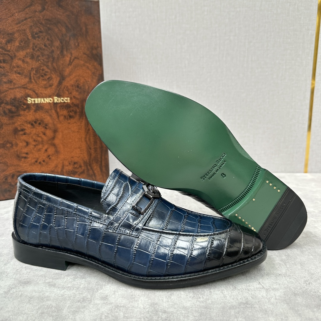 💋💍Stefano-ricci史蒂*芬新品乐福鞋皮鞋  鳄鱼纹🐊压纹牛皮手工改色擦色而成  内里黑色水染