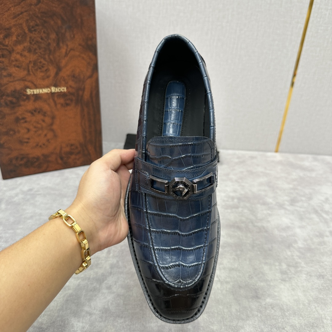 💋💍Stefano-ricci史蒂*芬新品乐福鞋皮鞋  鳄鱼纹🐊压纹牛皮手工改色擦色而成  内里黑色水染