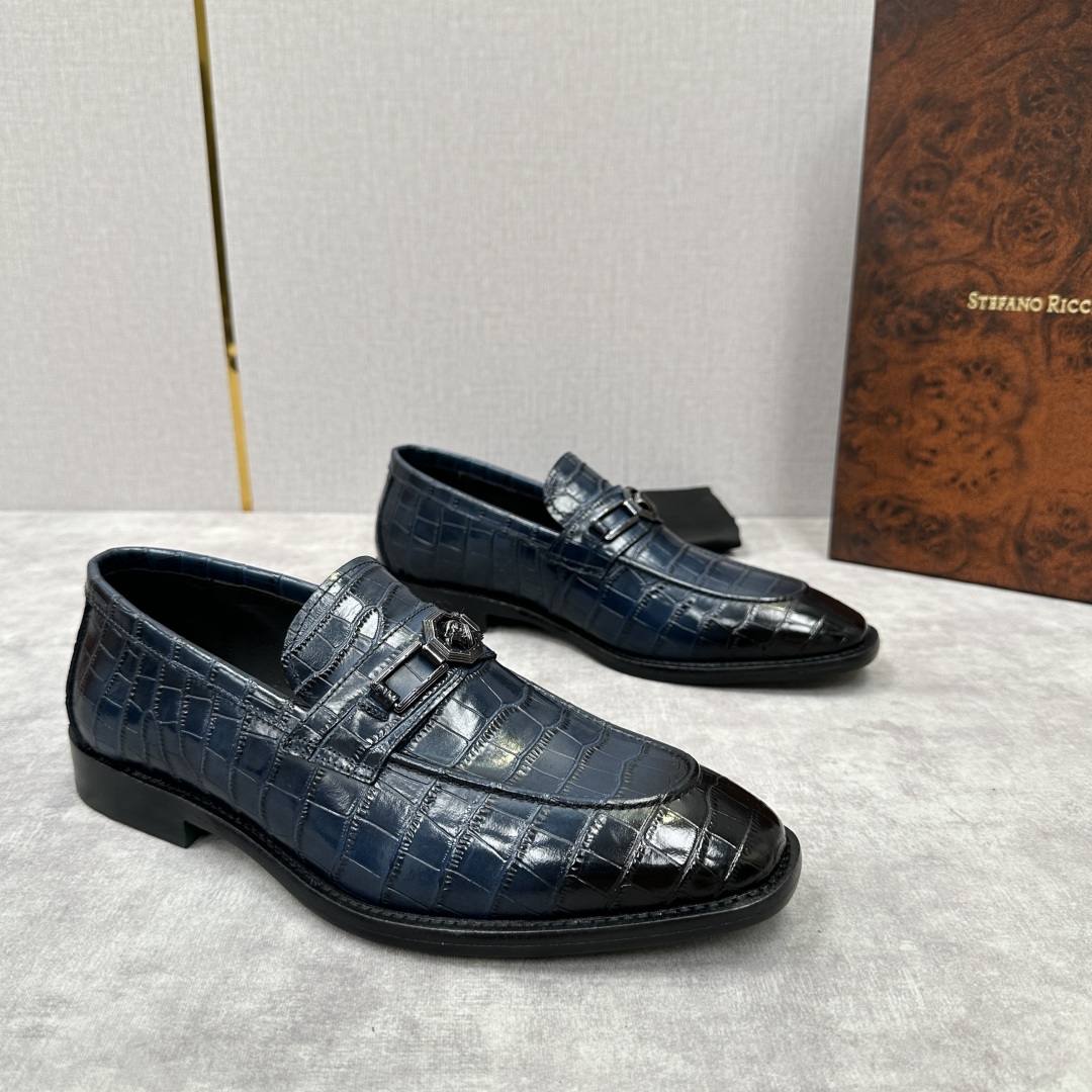 💋💍Stefano-ricci史蒂*芬新品乐福鞋皮鞋  鳄鱼纹🐊压纹牛皮手工改色擦色而成  内里黑色水染