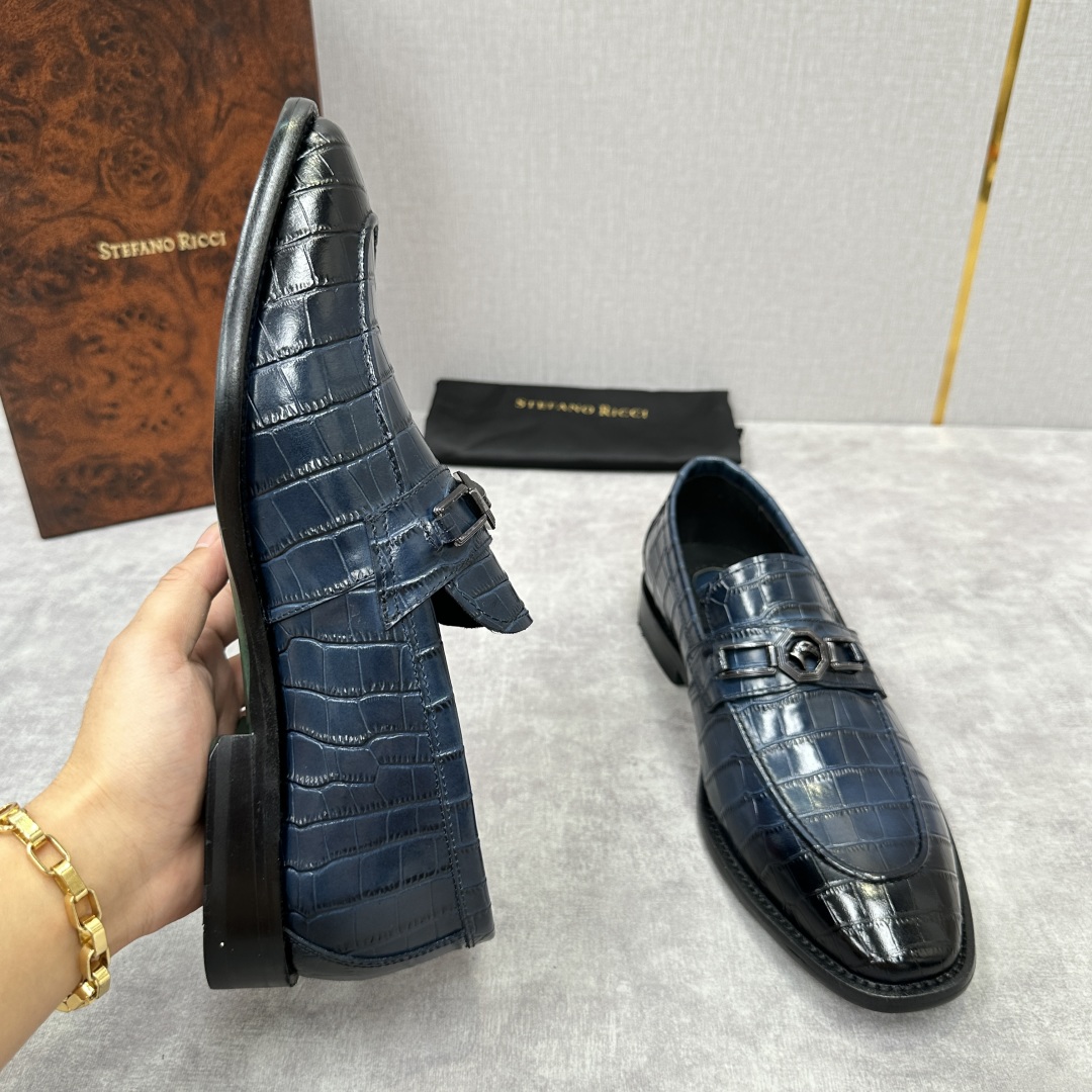 💋💍Stefano-ricci史蒂*芬新品乐福鞋皮鞋  鳄鱼纹🐊压纹牛皮手工改色擦色而成  内里黑色水染