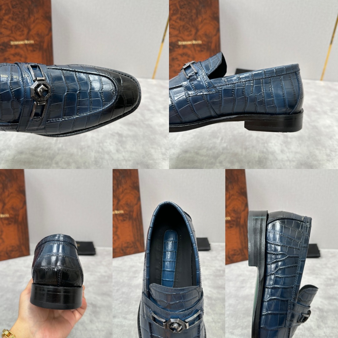💋💍Stefano-ricci史蒂*芬新品乐福鞋皮鞋  鳄鱼纹🐊压纹牛皮手工改色擦色而成  内里黑色水染