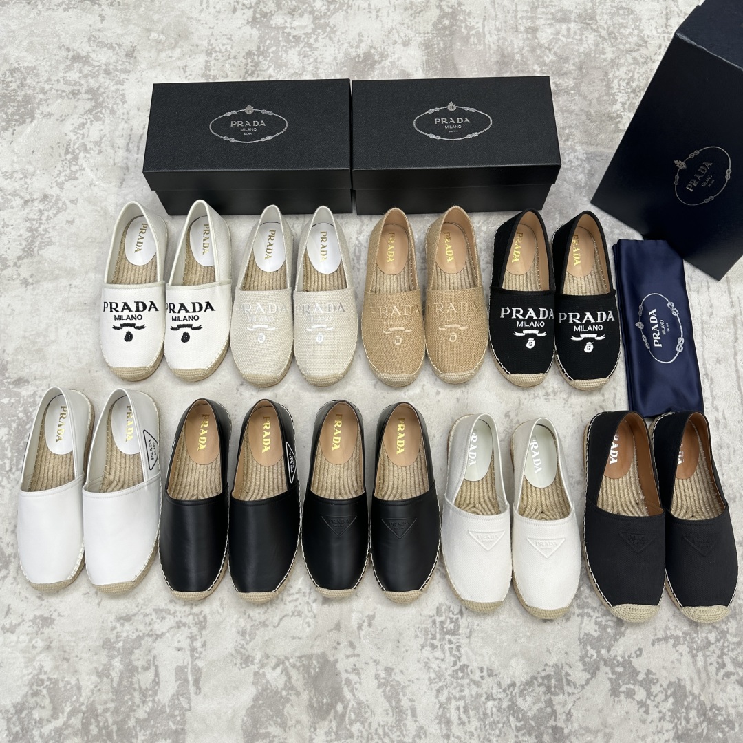 💋💍p家新品 普拉-达Prad*新品渔夫鞋    官方 6,380   原系列牛皮，帆布，麻料布，手工缝