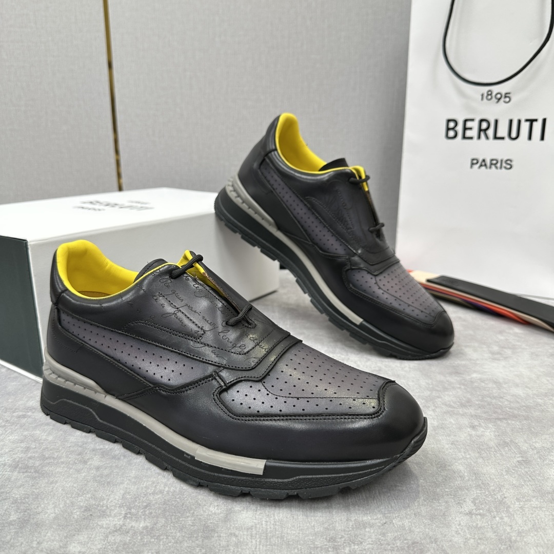 💋💍Berlut* 布鲁提定制款特别款冲孔雕花 升级版第四代私模大底 Fast Track走秀皮革运动鞋