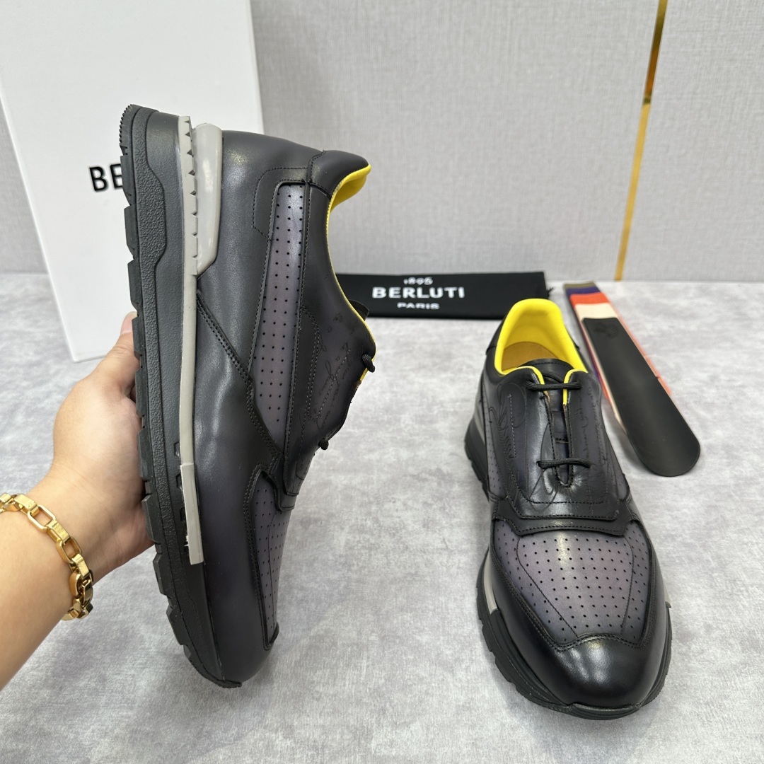 💋💍Berlut* 布鲁提定制款特别款冲孔雕花 升级版第四代私模大底 Fast Track走秀皮革运动鞋