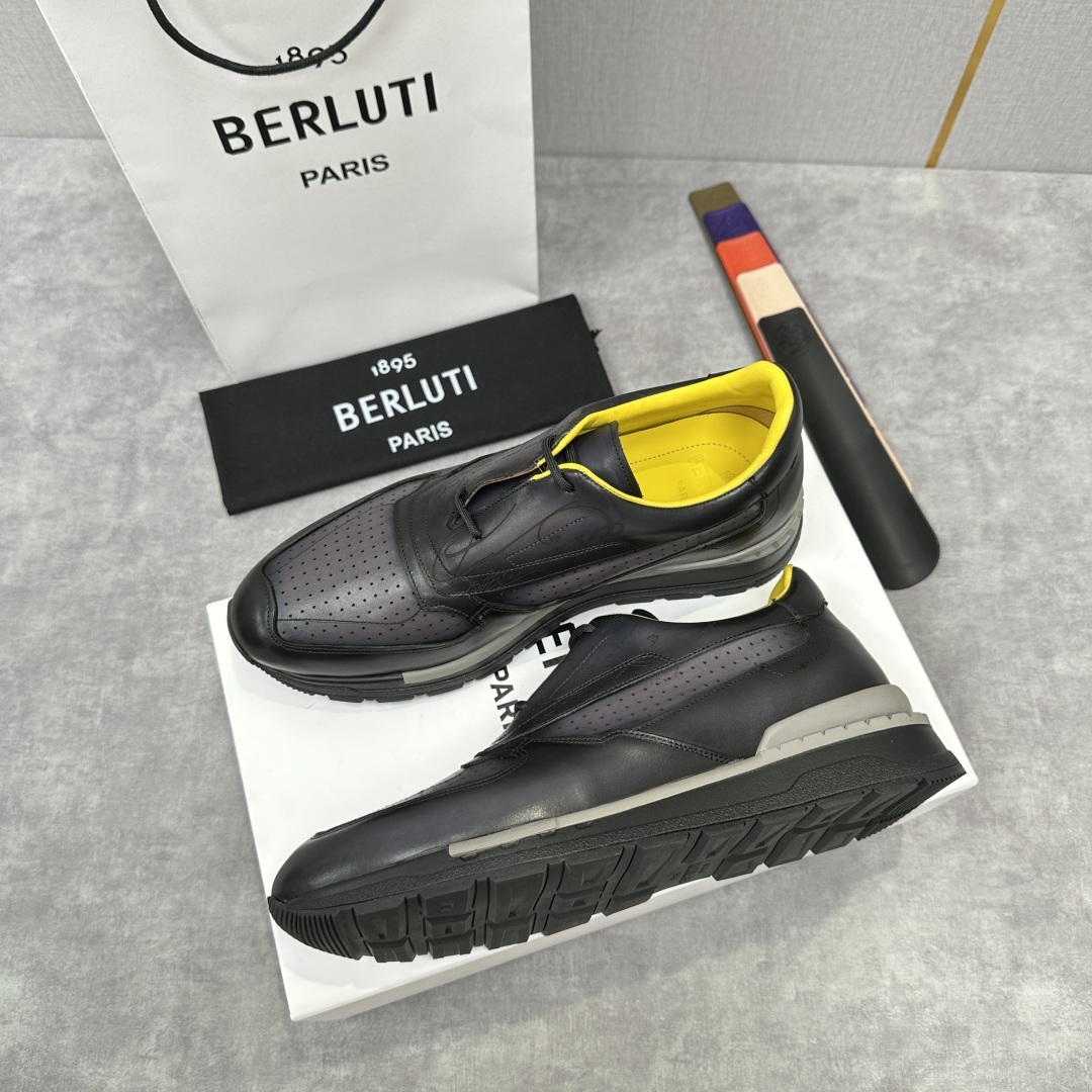 💋💍Berlut* 布鲁提定制款特别款冲孔雕花 升级版第四代私模大底 Fast Track走秀皮革运动鞋