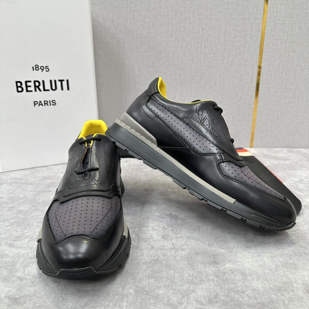 💋💍Berlut* 布鲁提定制款特别款冲孔雕花 升级版第四代私模大底 Fast Track走秀皮革运动鞋