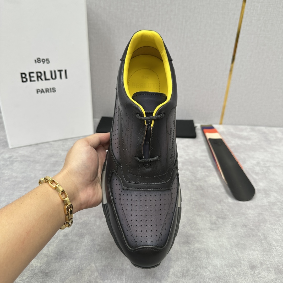 💋💍Berlut* 布鲁提定制款特别款冲孔雕花 升级版第四代私模大底 Fast Track走秀皮革运动鞋