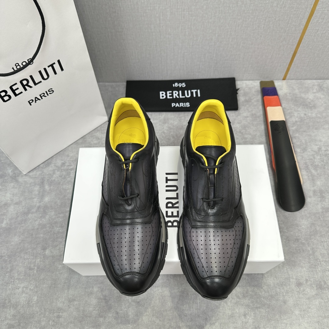 💋💍Berlut* 布鲁提定制款特别款冲孔雕花 升级版第四代私模大底 Fast Track走秀皮革运动鞋