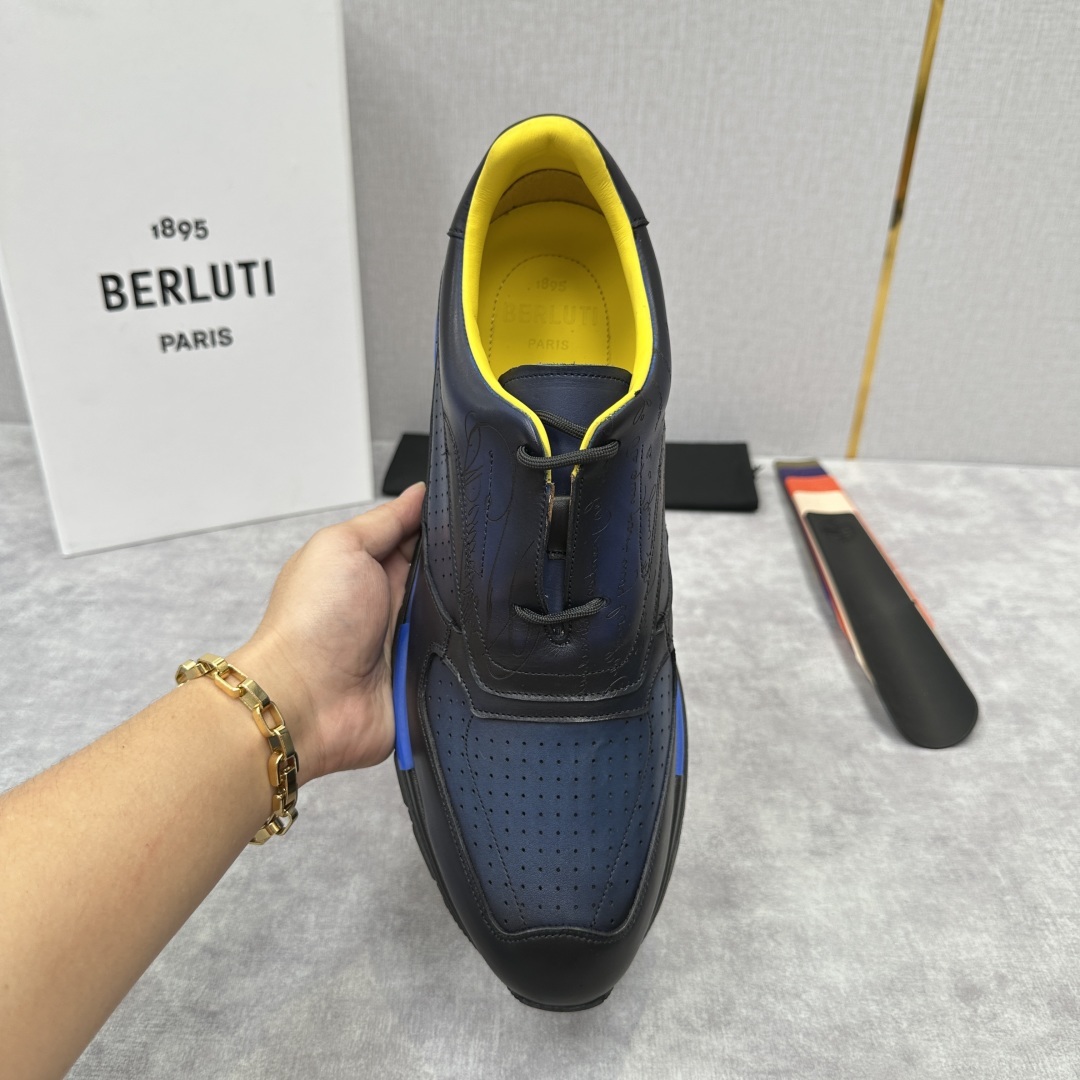 💋💍Berlut* 布鲁提定制款特别款冲孔雕花 升级版第四代私模大底 Fast Track走秀皮革运动鞋