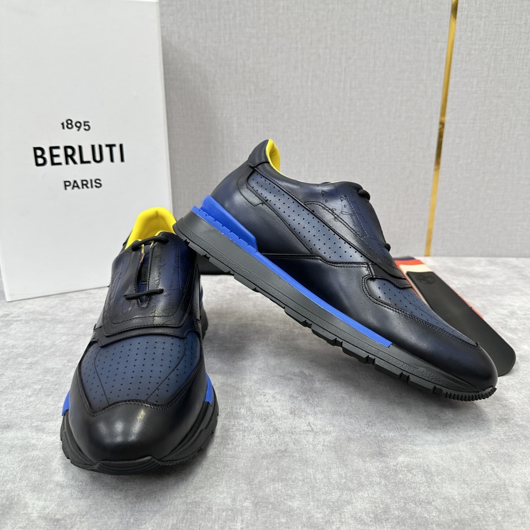 💋💍Berlut* 布鲁提定制款特别款冲孔雕花 升级版第四代私模大底 Fast Track走秀皮革运动鞋