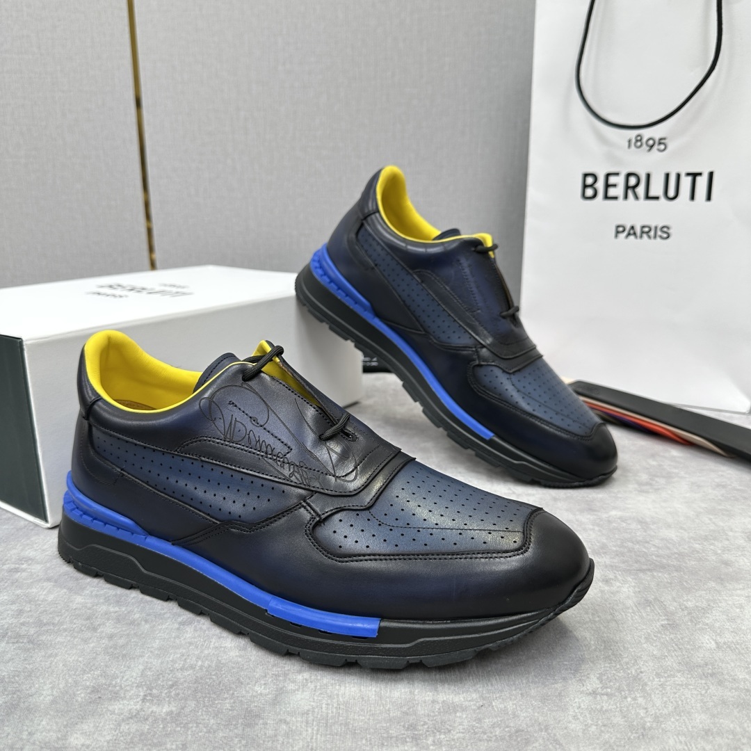 💋💍Berlut* 布鲁提定制款特别款冲孔雕花 升级版第四代私模大底 Fast Track走秀皮革运动鞋