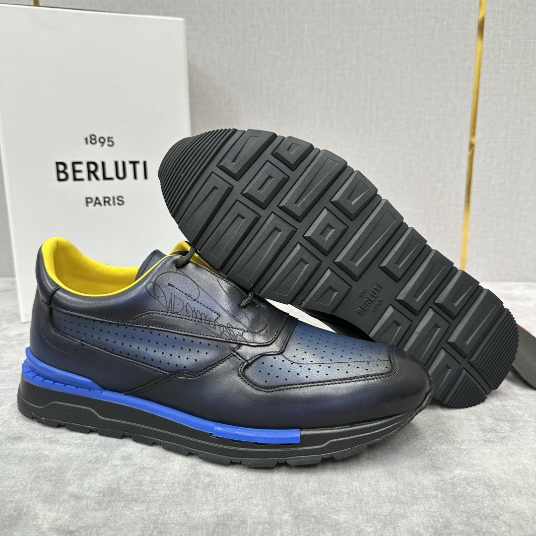 💋💍Berlut* 布鲁提定制款特别款冲孔雕花 升级版第四代私模大底 Fast Track走秀皮革运动鞋
