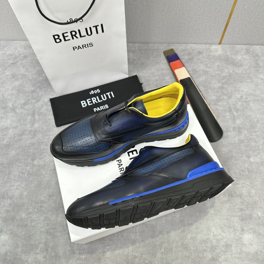 💋💍Berlut* 布鲁提定制款特别款冲孔雕花 升级版第四代私模大底 Fast Track走秀皮革运动鞋
