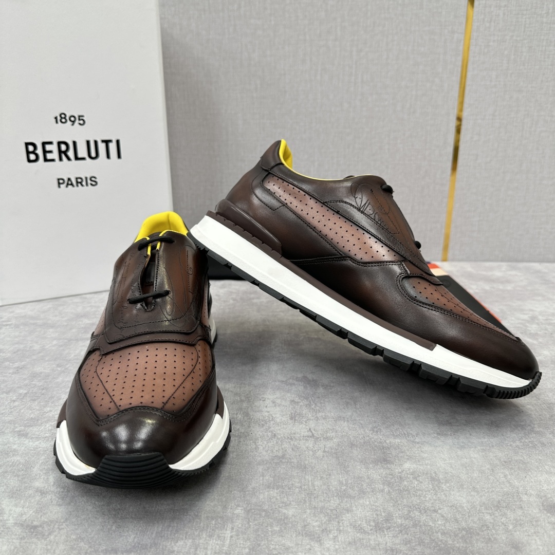 💋💍Berlut* 布鲁提定制款特别款冲孔雕花 升级版第四代私模大底 Fast Track走秀皮革运动鞋