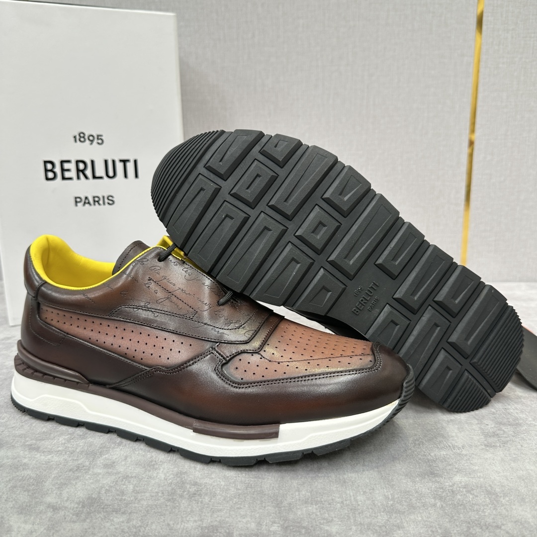 💋💍Berlut* 布鲁提定制款特别款冲孔雕花 升级版第四代私模大底 Fast Track走秀皮革运动鞋
