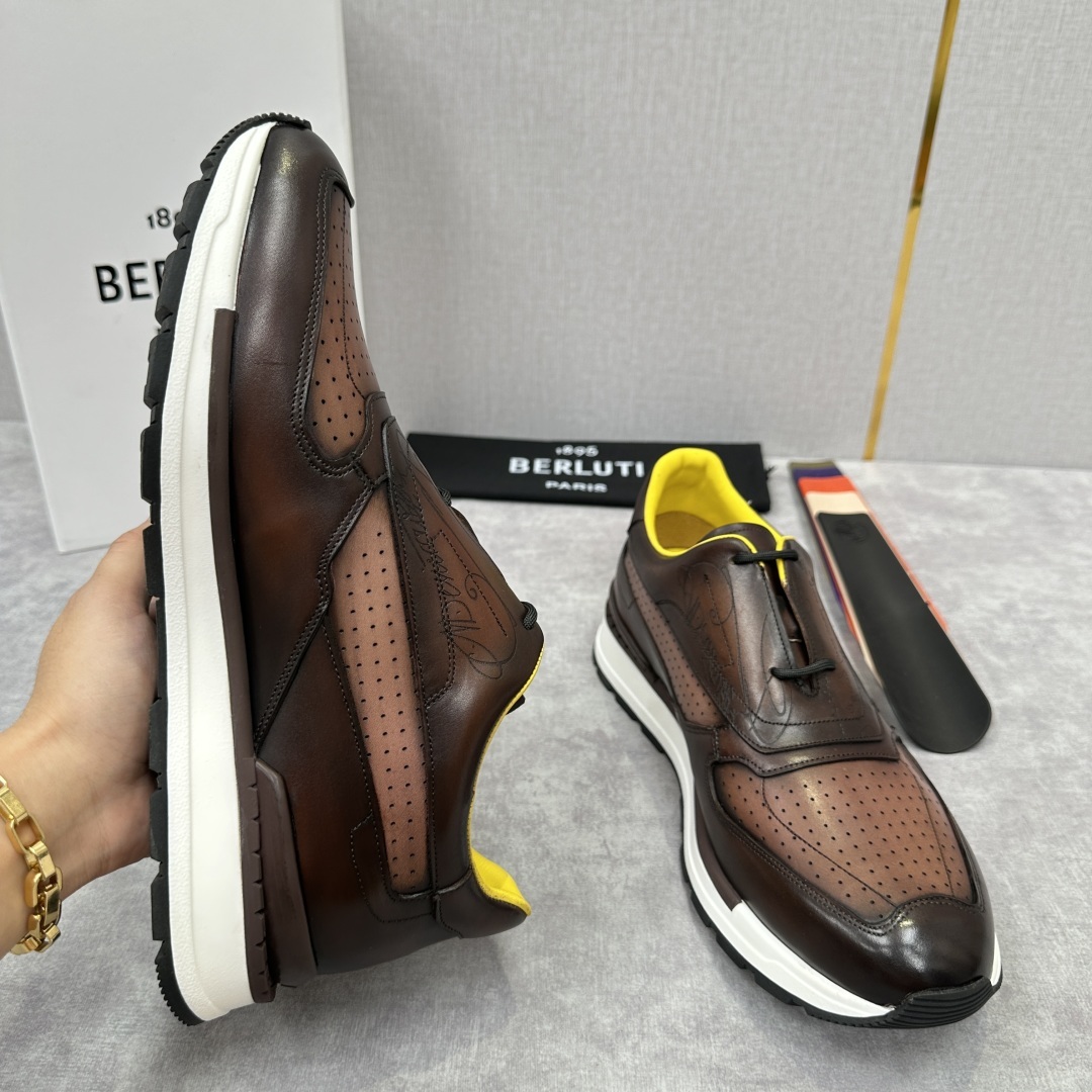 💋💍Berlut* 布鲁提定制款特别款冲孔雕花 升级版第四代私模大底 Fast Track走秀皮革运动鞋