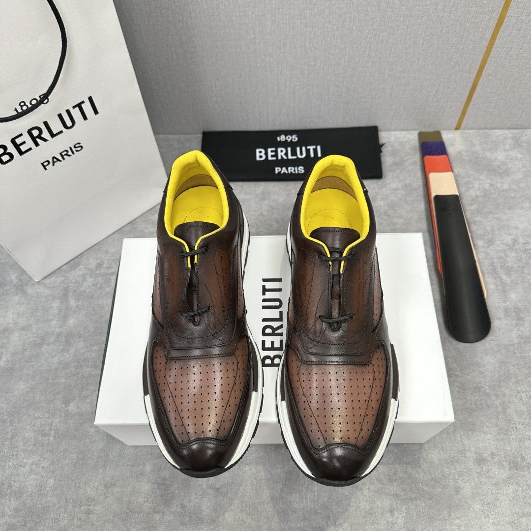 💋💍Berlut* 布鲁提定制款特别款冲孔雕花 升级版第四代私模大底 Fast Track走秀皮革运动鞋