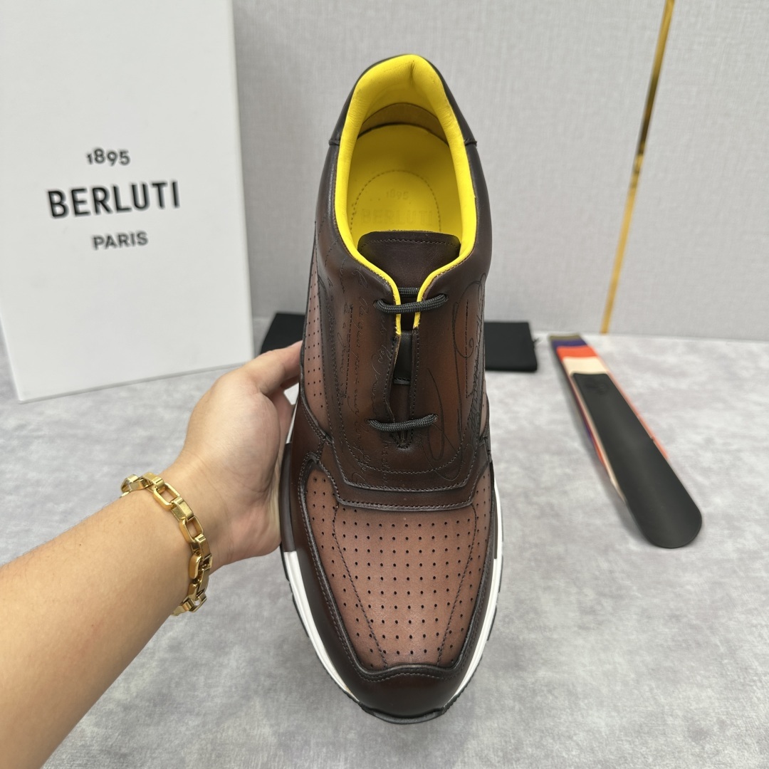 💋💍Berlut* 布鲁提定制款特别款冲孔雕花 升级版第四代私模大底 Fast Track走秀皮革运动鞋