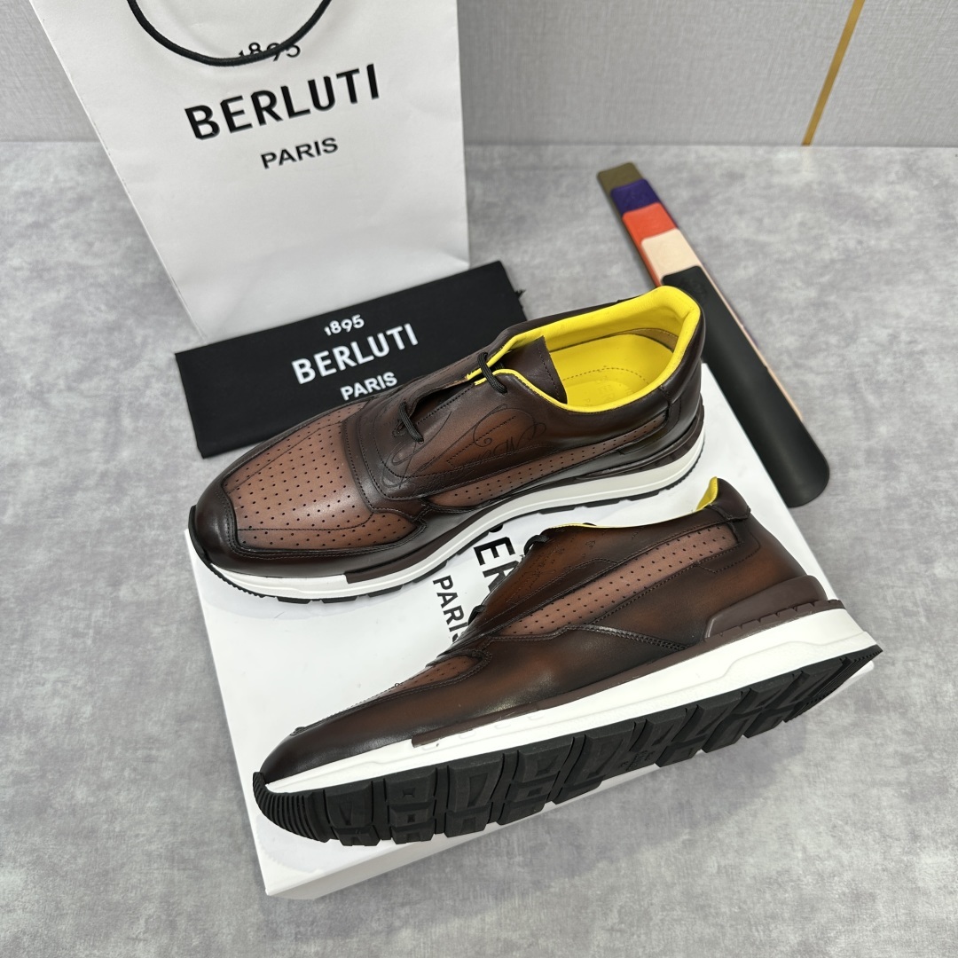 💋💍Berlut* 布鲁提定制款特别款冲孔雕花 升级版第四代私模大底 Fast Track走秀皮革运动鞋