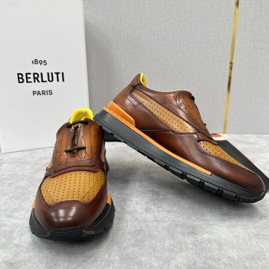 💋💍Berlut* 布鲁提定制款特别款冲孔雕花 升级版第四代私模大底 Fast Track走秀皮革运动鞋