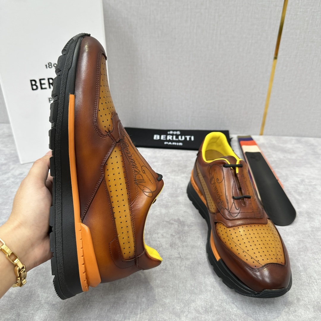 💋💍Berlut* 布鲁提定制款特别款冲孔雕花 升级版第四代私模大底 Fast Track走秀皮革运动鞋
