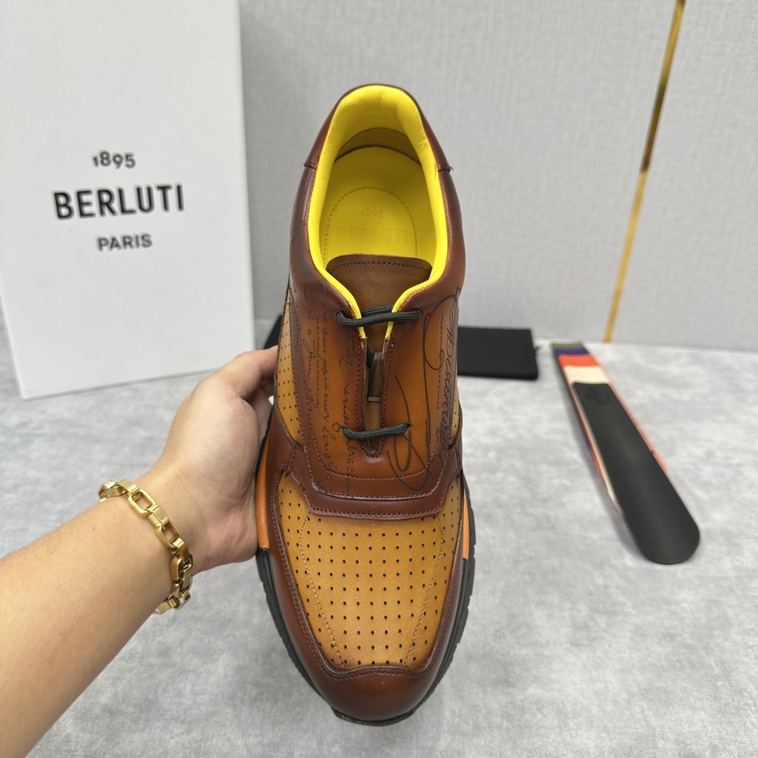 💋💍Berlut* 布鲁提定制款特别款冲孔雕花 升级版第四代私模大底 Fast Track走秀皮革运动鞋