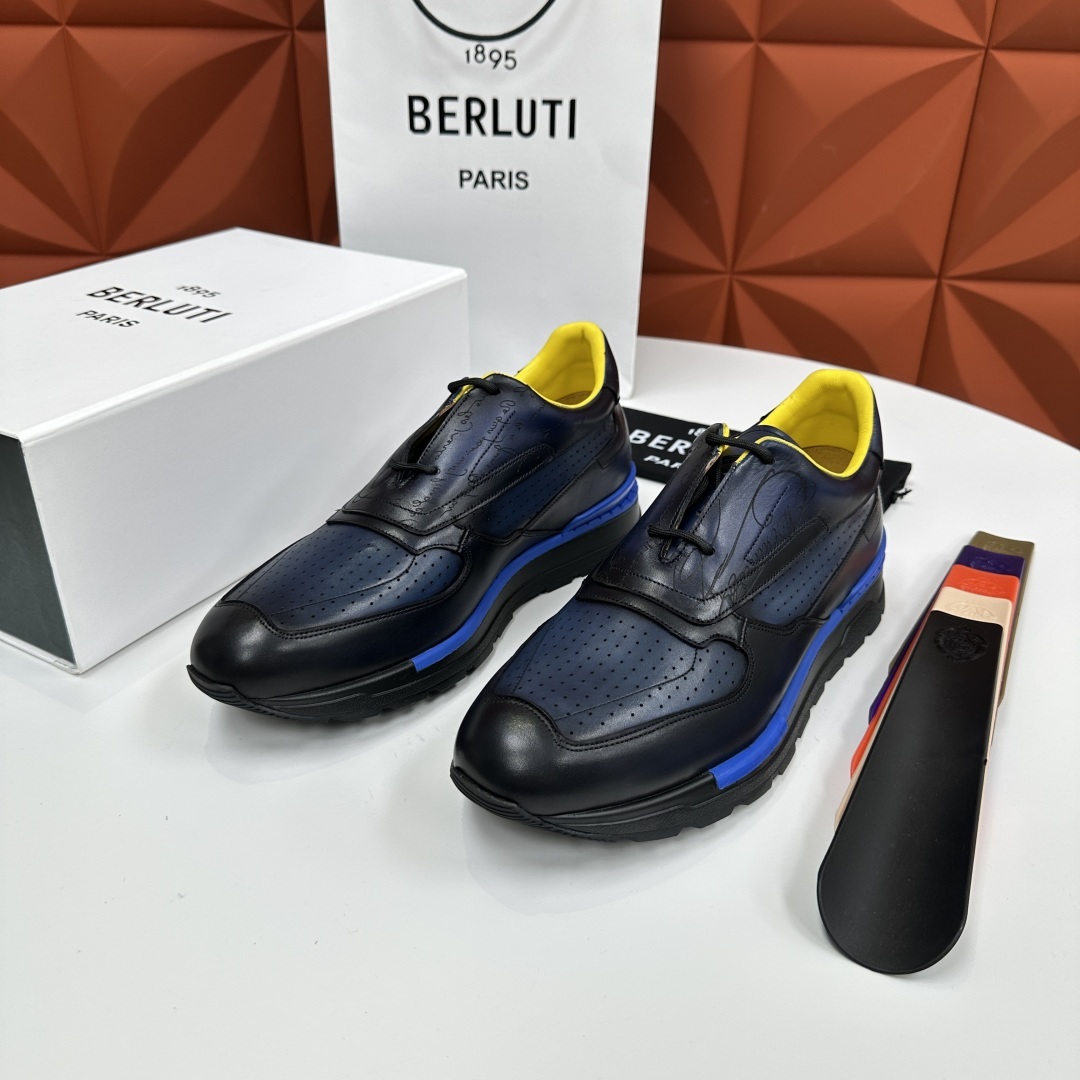 💋💍Berlut* 布鲁提定制款特别款冲孔雕花 升级版第四代私模大底 Fast Track走秀皮革运动鞋