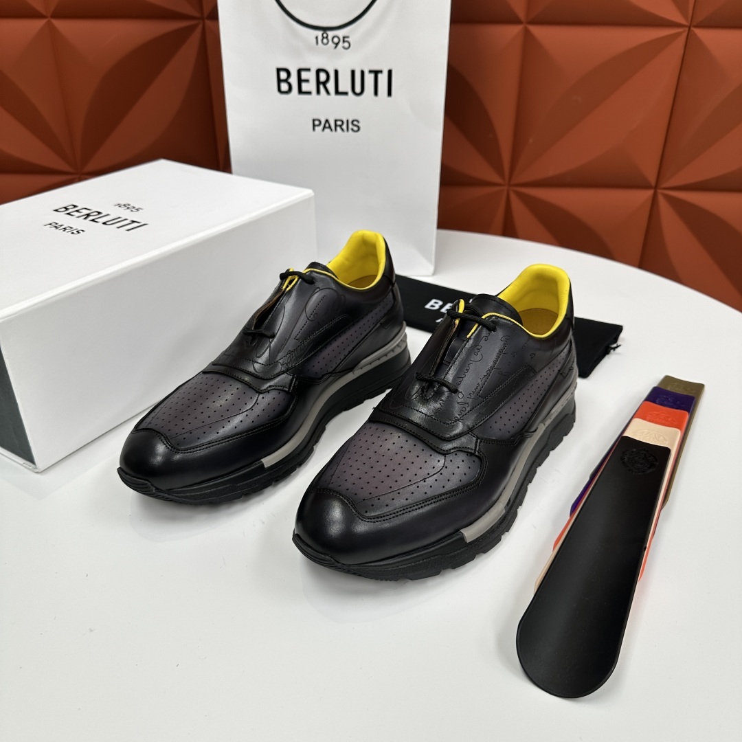 💋💍Berlut* 布鲁提定制款特别款冲孔雕花 升级版第四代私模大底 Fast Track走秀皮革运动鞋