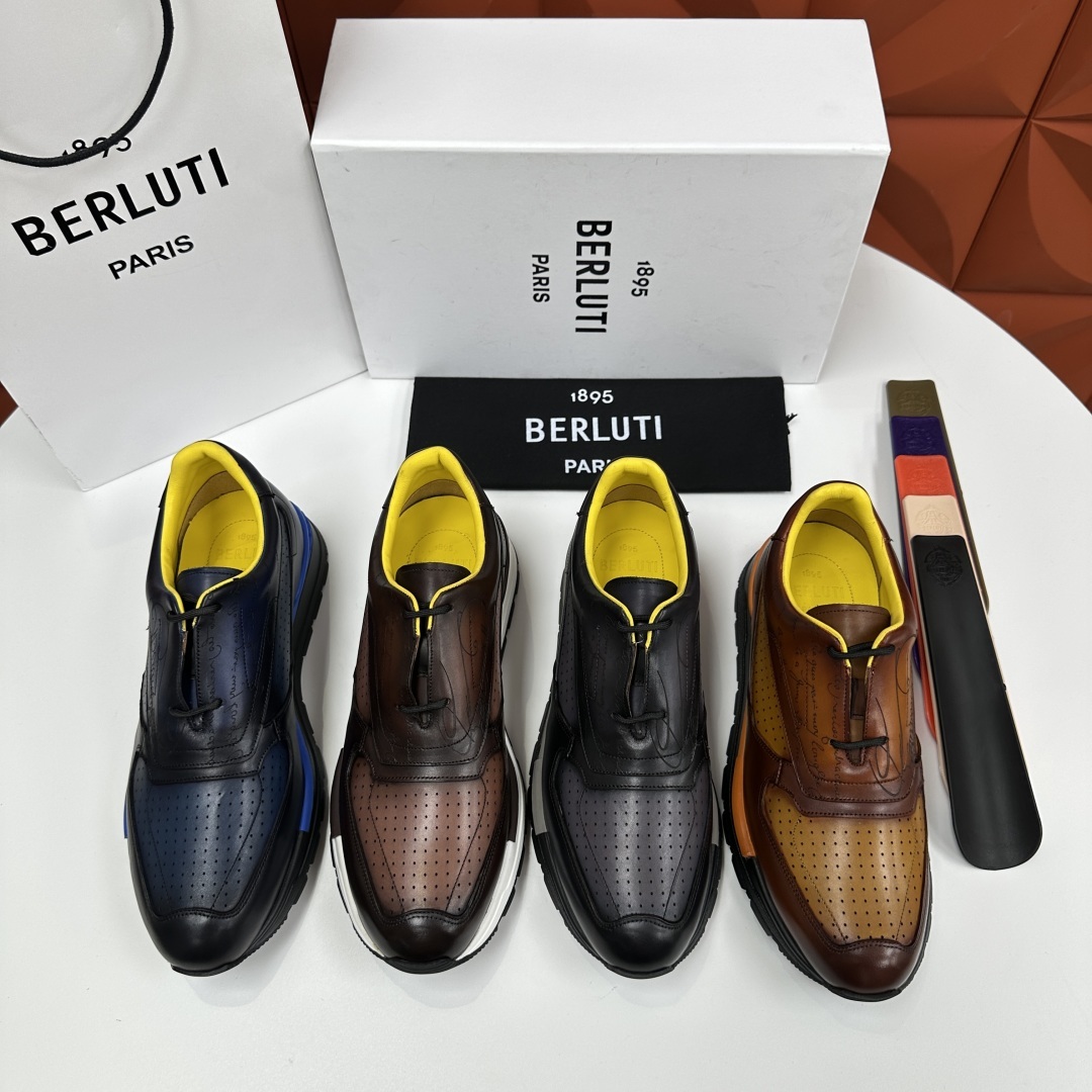 💋💍Berlut* 布鲁提定制款特别款冲孔雕花 升级版第四代私模大底 Fast Track走秀皮革运动鞋