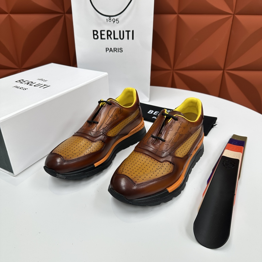 💋💍Berlut* 布鲁提定制款特别款冲孔雕花 升级版第四代私模大底 Fast Track走秀皮革运动鞋