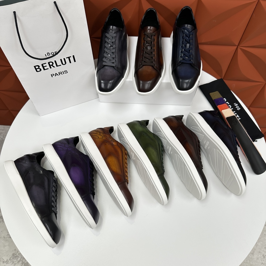 💋💍Berlut* 布鲁提 新款刀锋造型板鞋来袭 新品Stellar Scritto刺青手绘图纹休闲运动