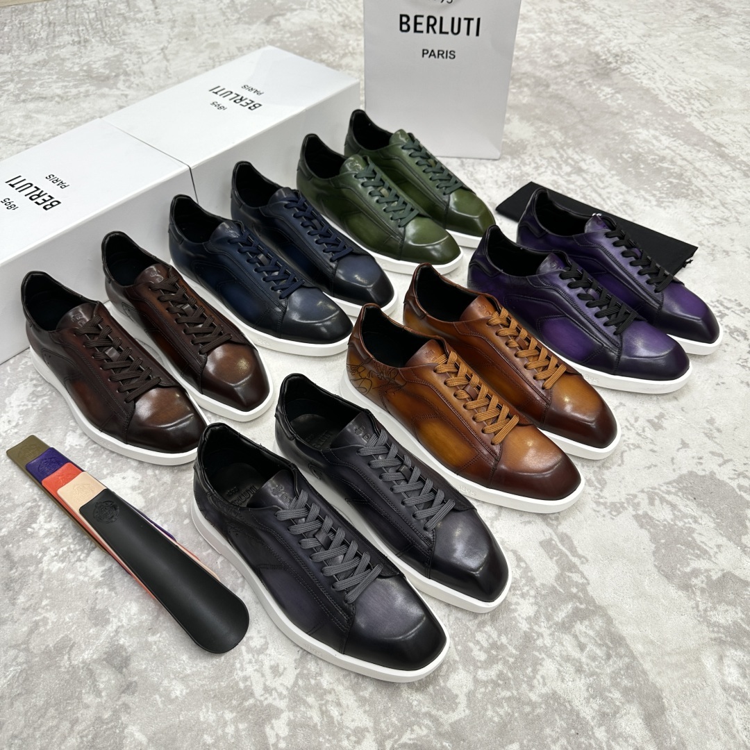 💋💍Berlut* 布鲁提 新款刀锋造型板鞋来袭 新品Stellar Scritto刺青手绘图纹休闲运动