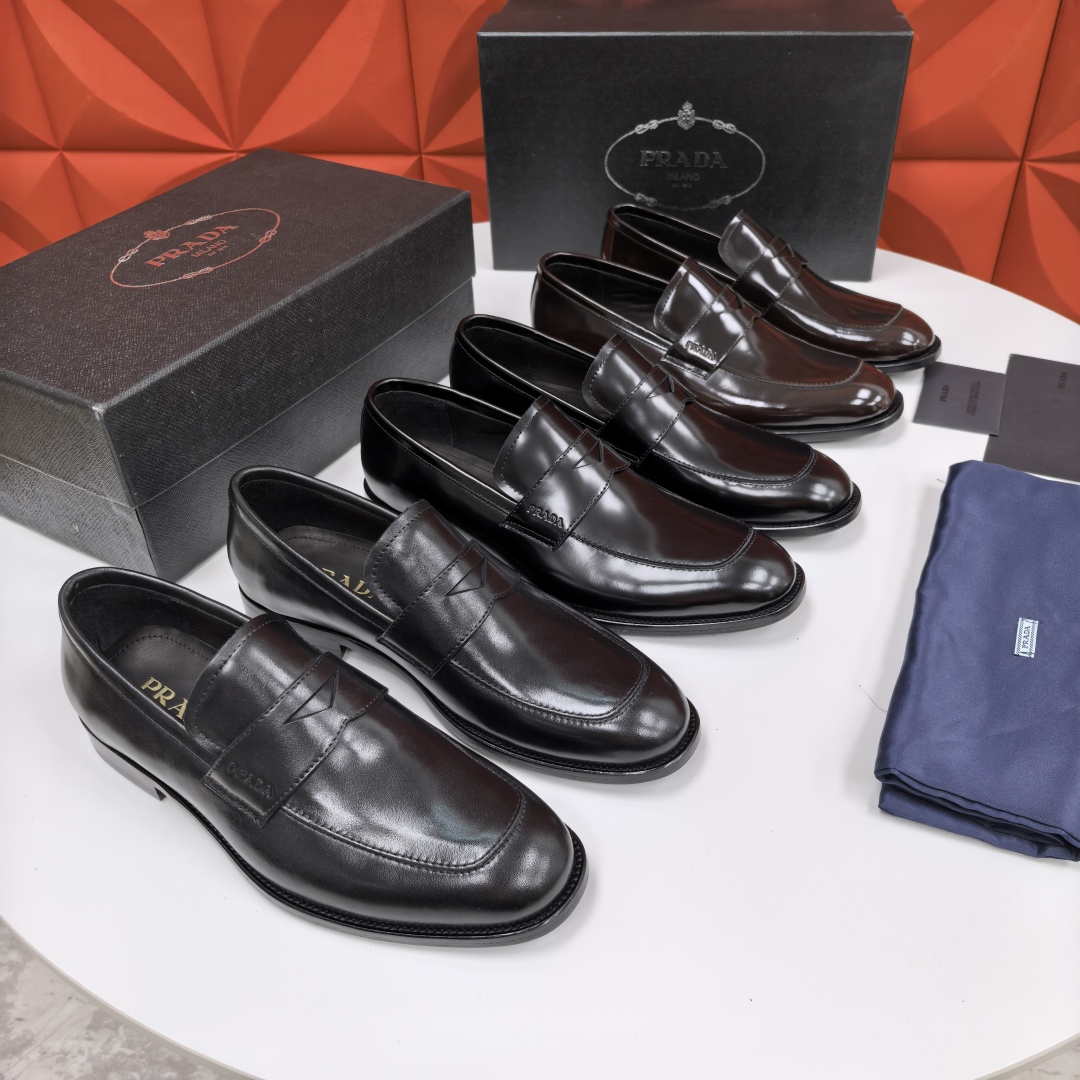 💋💍P家 渠道精品 Prad*/普拉-达  新款正装鞋 Saffiano系列男士皮革乐福鞋  采用进口小