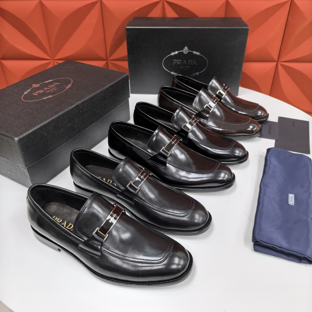 💋💍P家 渠道精品 Prad*/普拉-达  新款正装鞋 Saffiano系列男士皮革乐福鞋  采用进口小