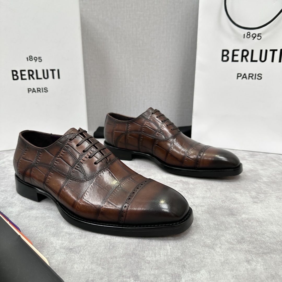 💋💍Berlut* 布鲁提 新款男士三接头手工擦色正装皮鞋出货 甄选优质进口小牛皮鞋面 手工擦色