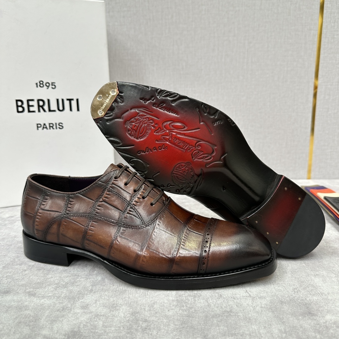 💋💍Berlut* 布鲁提 新款男士三接头手工擦色正装皮鞋出货 甄选优质进口小牛皮鞋面 手工擦色