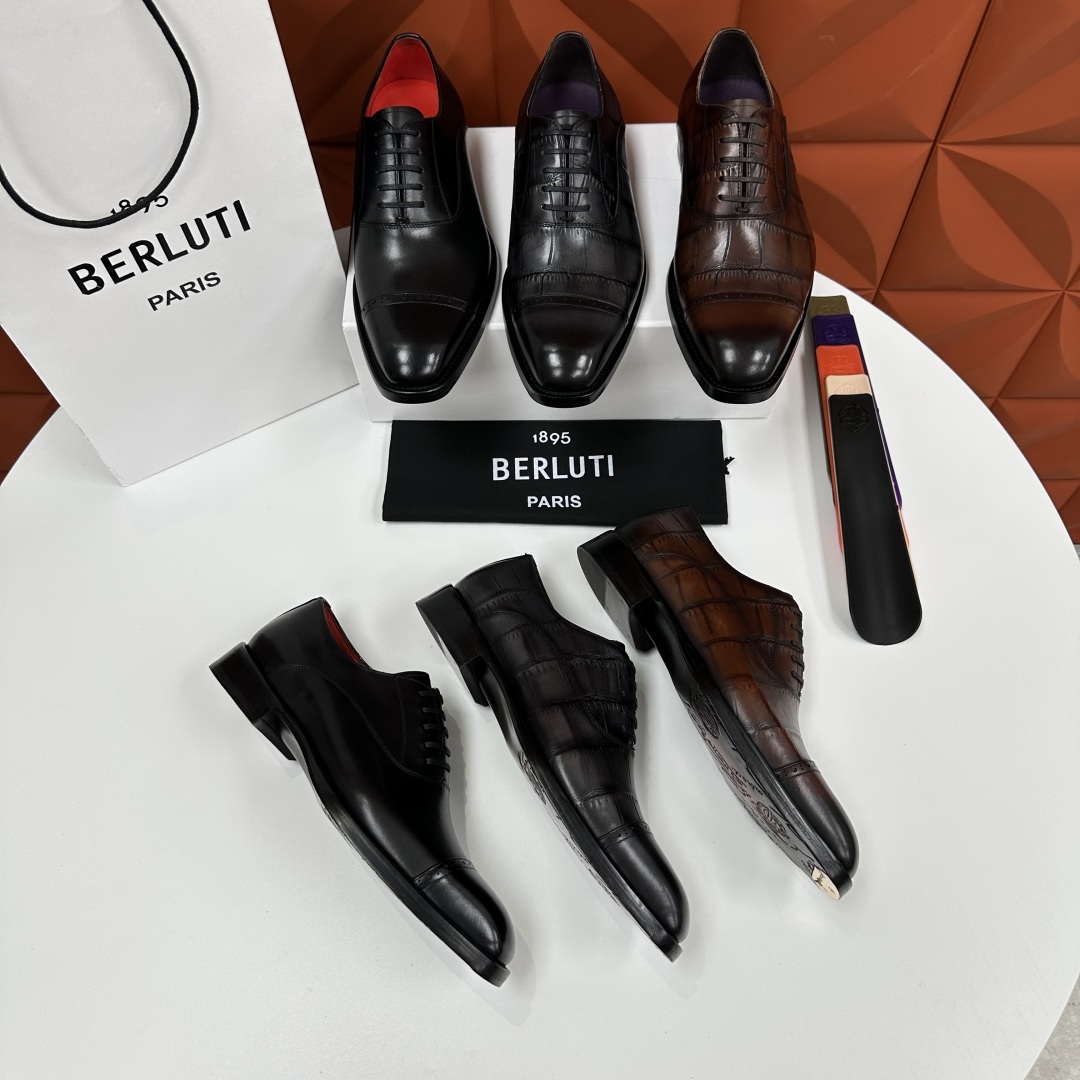 💋💍Berlut* 布鲁提 新款男士三接头手工擦色正装皮鞋出货 甄选优质进口小牛皮鞋面 手工擦色