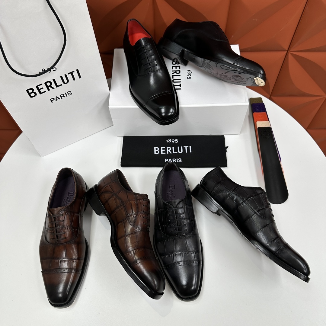 💋💍Berlut* 布鲁提 新款男士三接头手工擦色正装皮鞋出货 甄选优质进口小牛皮鞋面 手工擦色